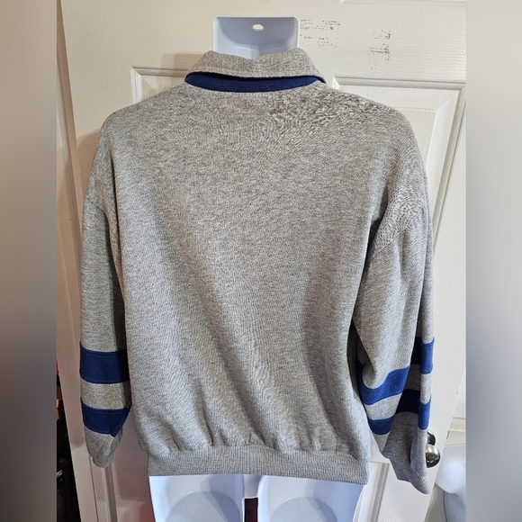 Unbranded Men’s Medium Vintage 80s Gray Blue Rugby Striped Pullover Sweater Rare - Picture 3 of 6